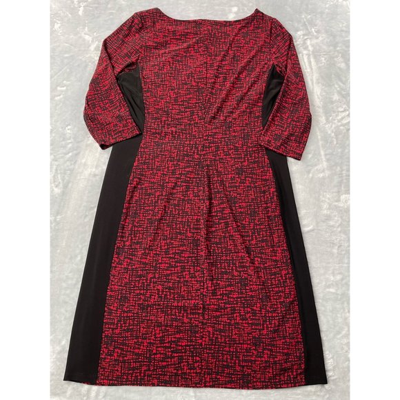 Lauren Ralph Lauren Dress 14W Red Black Print Jersey Ruched Gathered Slimming - Picture 2 of 14